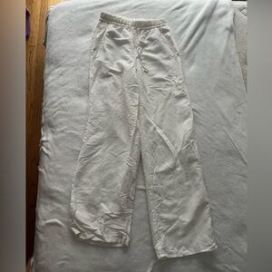 White Linen Blend Pants